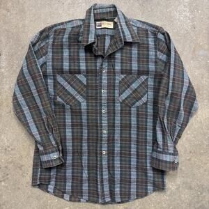 Vintage Big Mac Flannel Shirt Men's Medium Button Up Plaid 90s Blue Brown Grunge